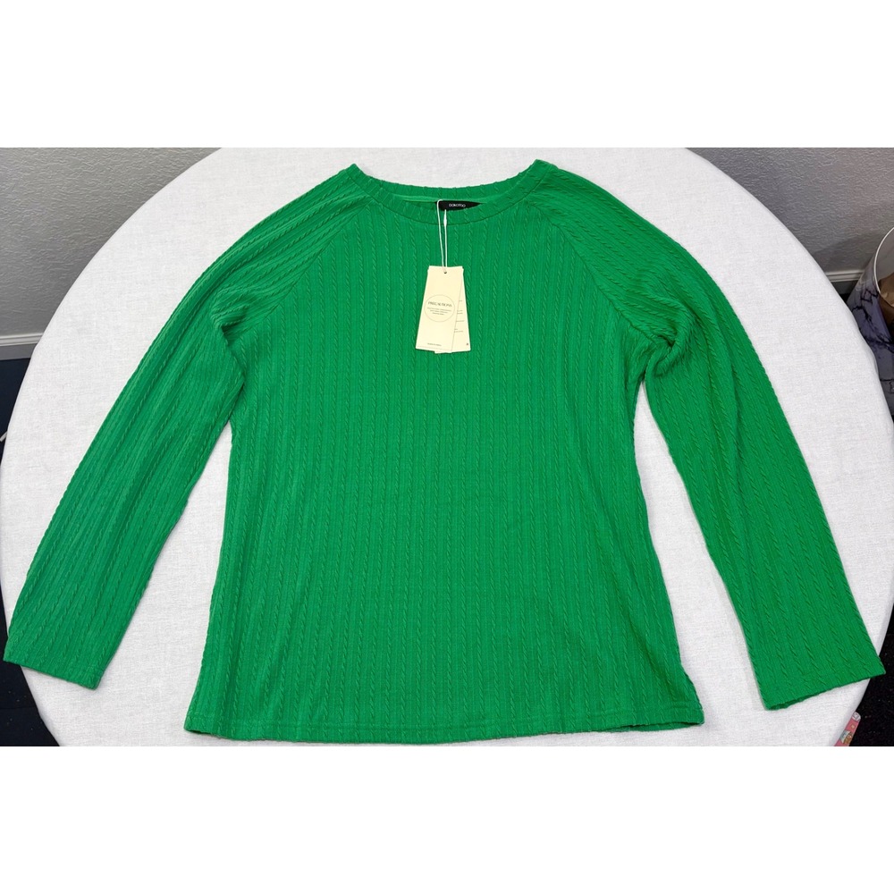 Dokotoo Womens XL Green Cable Knit Raglan Long Sleeve Crew Neck Stretchy Top NWT